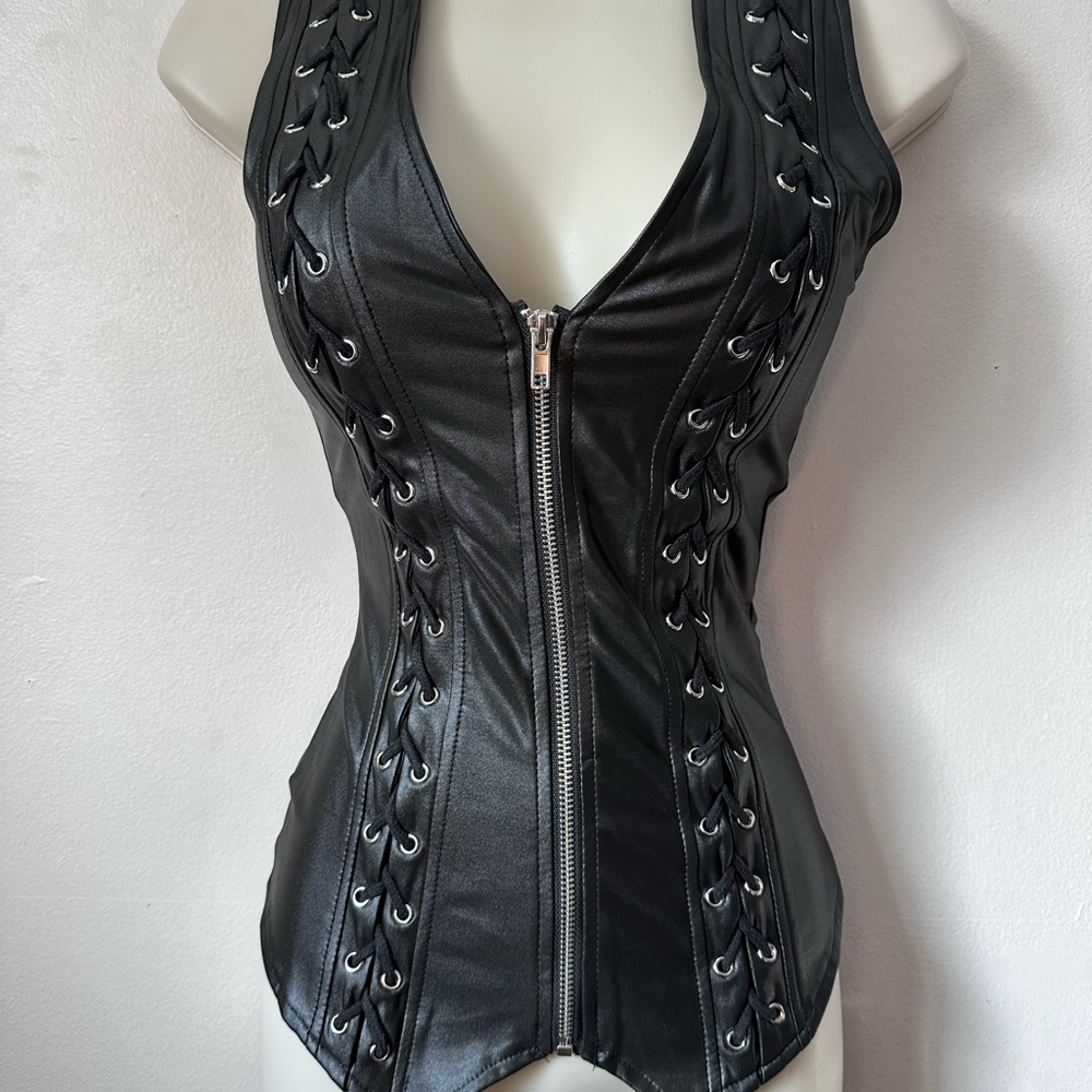 Black Lace-Up Corset Top